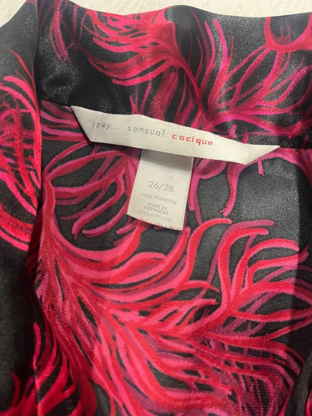 Cacique Black and Hot Pink Feather-Print Satin Pajama Set - Picture 6 of 6